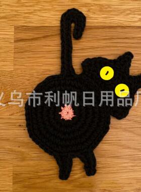 家居餐桌咪织杯垫Ctat But CoaAHDsters猫屁股杯猫垫针杯垫