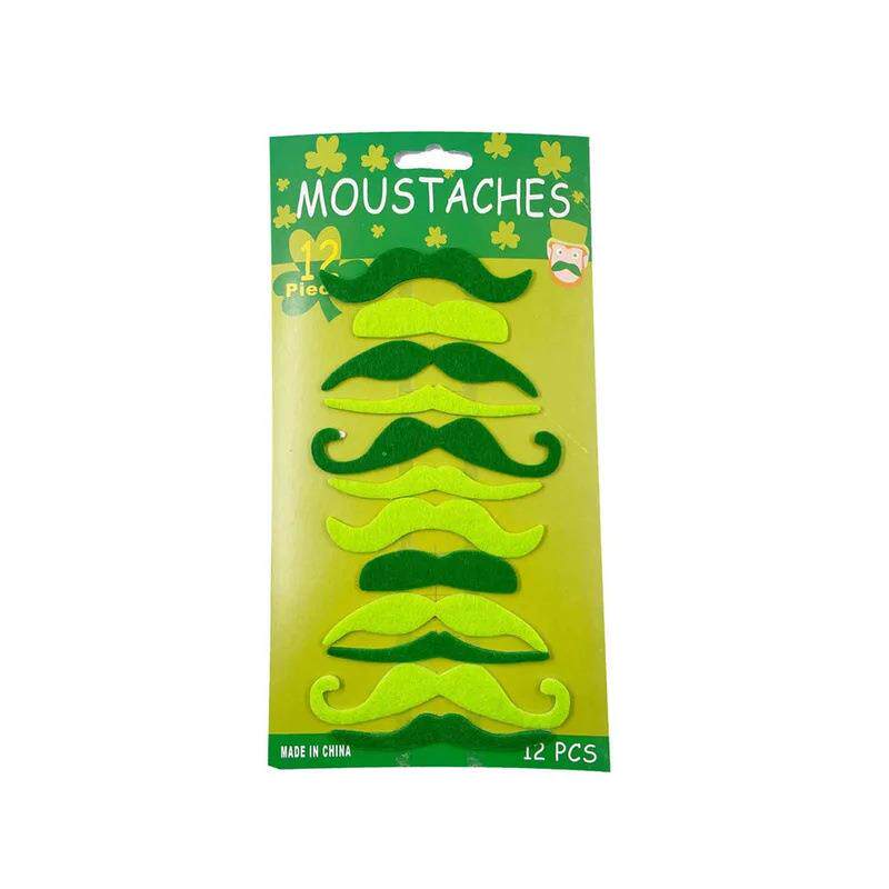 圣帕特里克节 派对假胡须12pcs短毛绒 爱尔兰幸运精灵搞怪假胡子