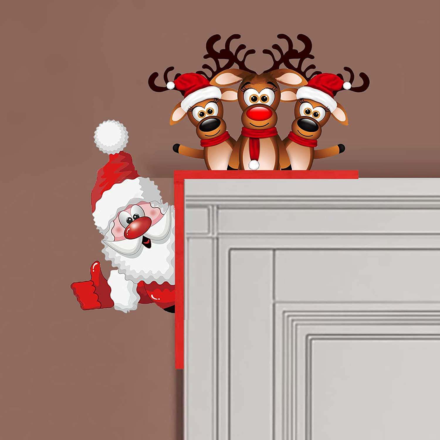 圣诞老人门角装饰挂件麋鹿门挂木质饰品门框驯鹿木制挂饰