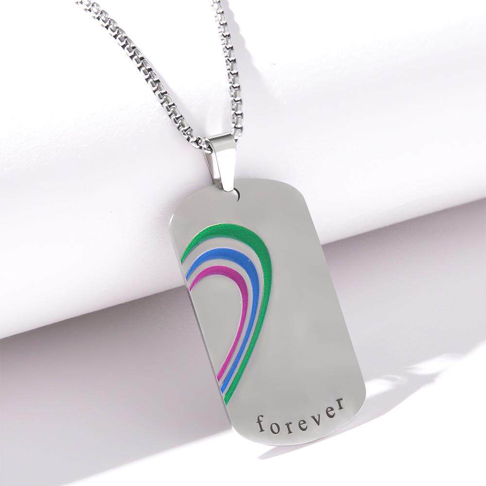 彩虹爱心吊牌首饰新品不锈钢情侣爱心吊坠项链饰品