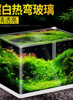 森森热弯鱼缸敞开式热带鱼缸客厅家用鱼缸透明玻璃金鱼缸小型迷你
