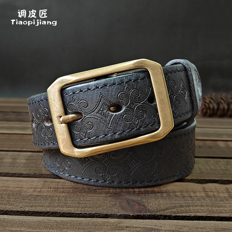 皮带男款真皮纯牛皮复古雕花