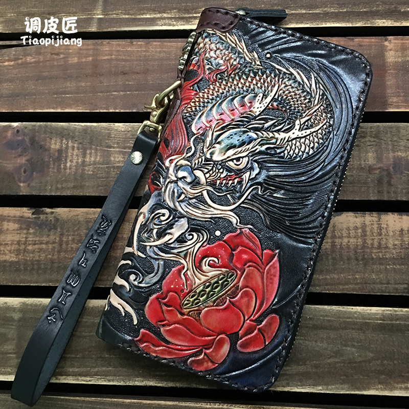 调皮匠男士钱包2019新款潮牌青年皮夹真皮手拿包个性皮雕包 手工(用20元券)