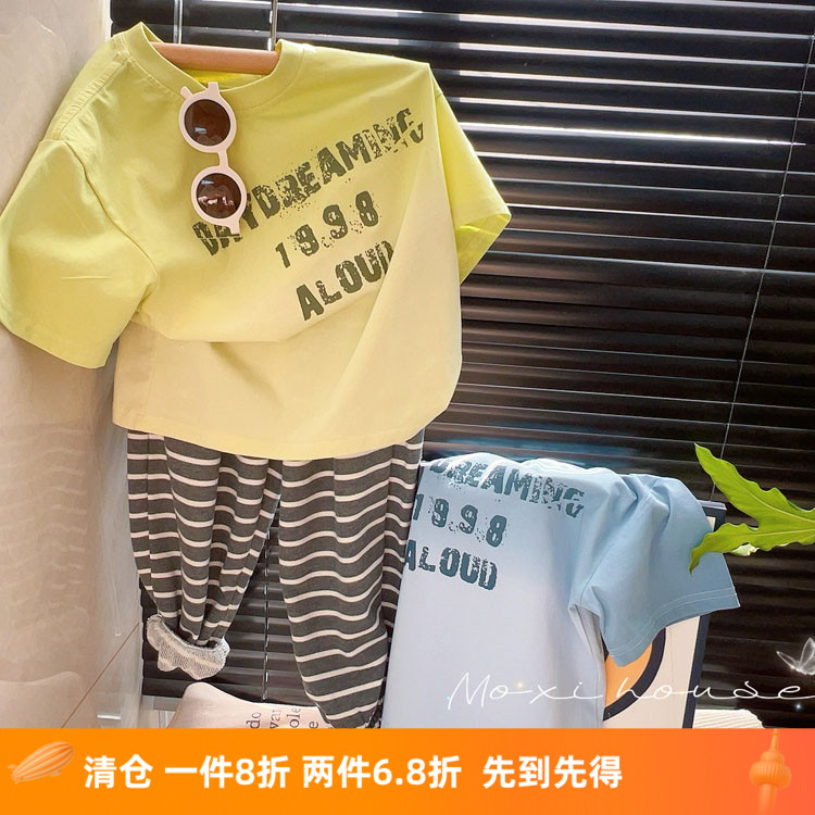 男童女童夏季薄棉字母短袖t恤