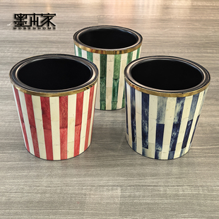 印度进口彩色条纹异域风牛骨收纳桶桌面垃圾桶高颜值轻奢高档摆件