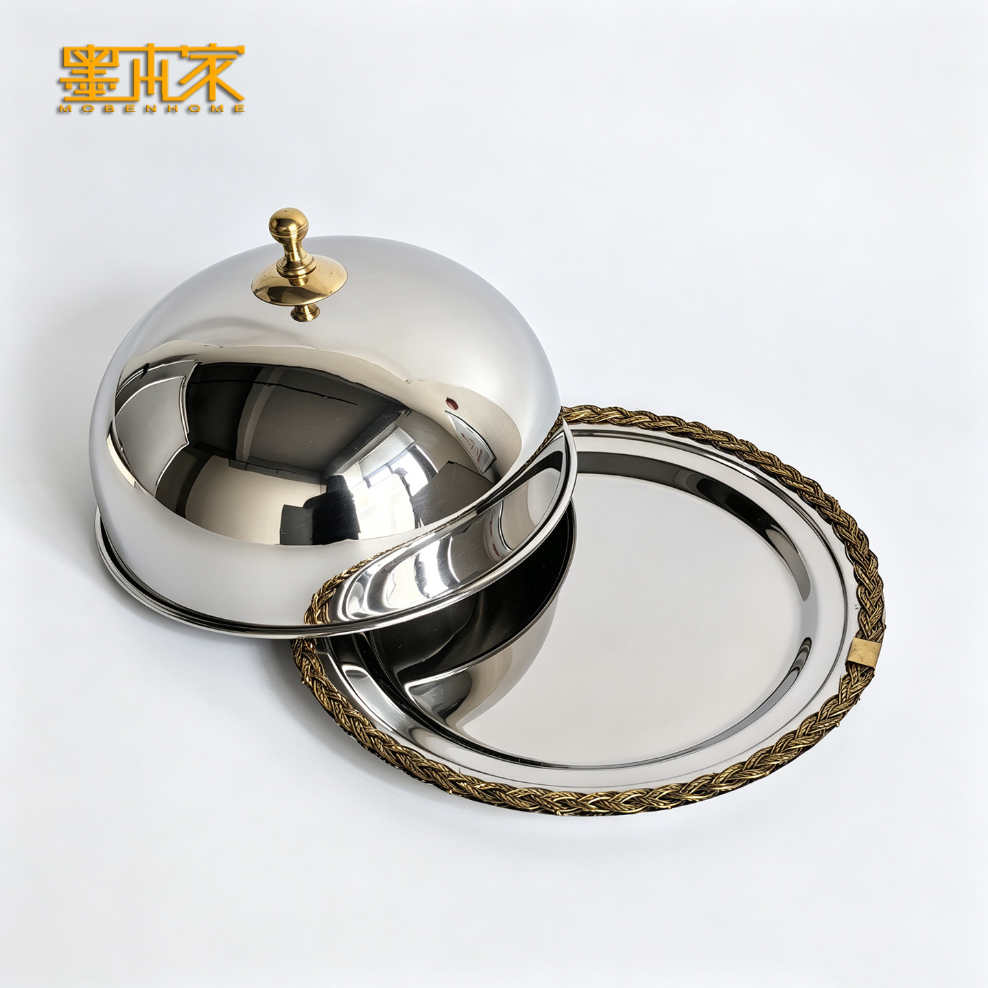 法式复古金属蛋糕糕点盘 点心盘带盖 酒店西餐厅高档餐具装饰摆设