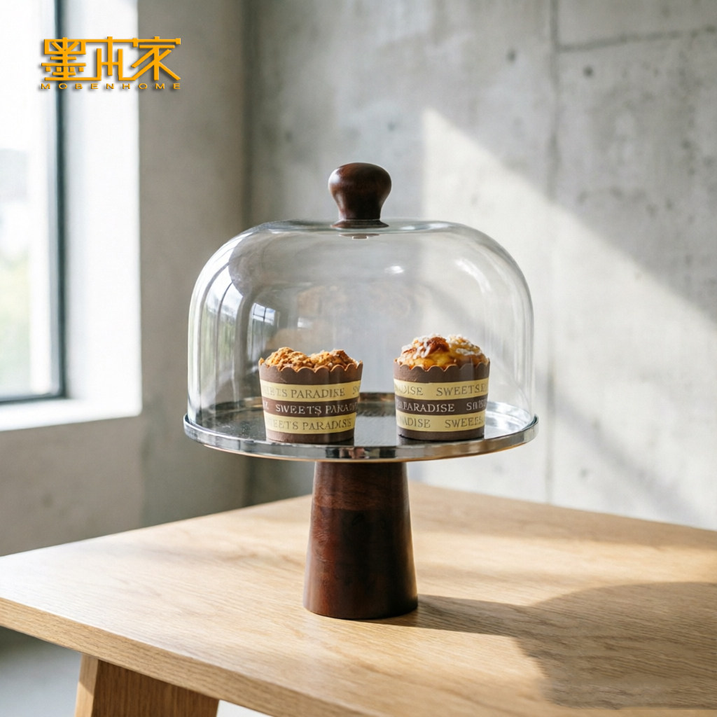 印度进口轻奢玻璃罩蛋糕盘带防尘罩甜品台展示托盘点心水果糕点盘