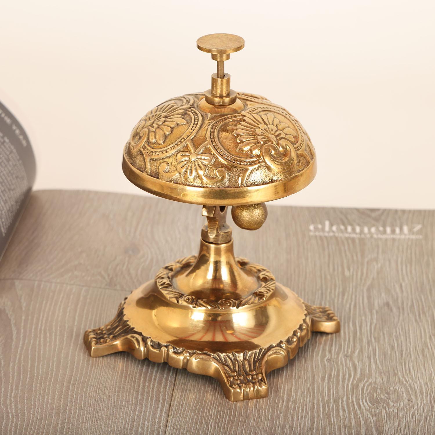 欧式黄铜雕花铃铛叫餐铃复古酒吧餐厅吧台传菜铃手按餐铃装饰摆件