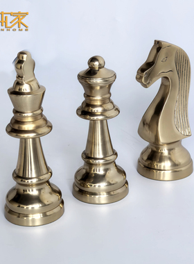 欧式复古金色金属国际象棋棋子装饰摆件 软装客厅办公书桌工艺品
