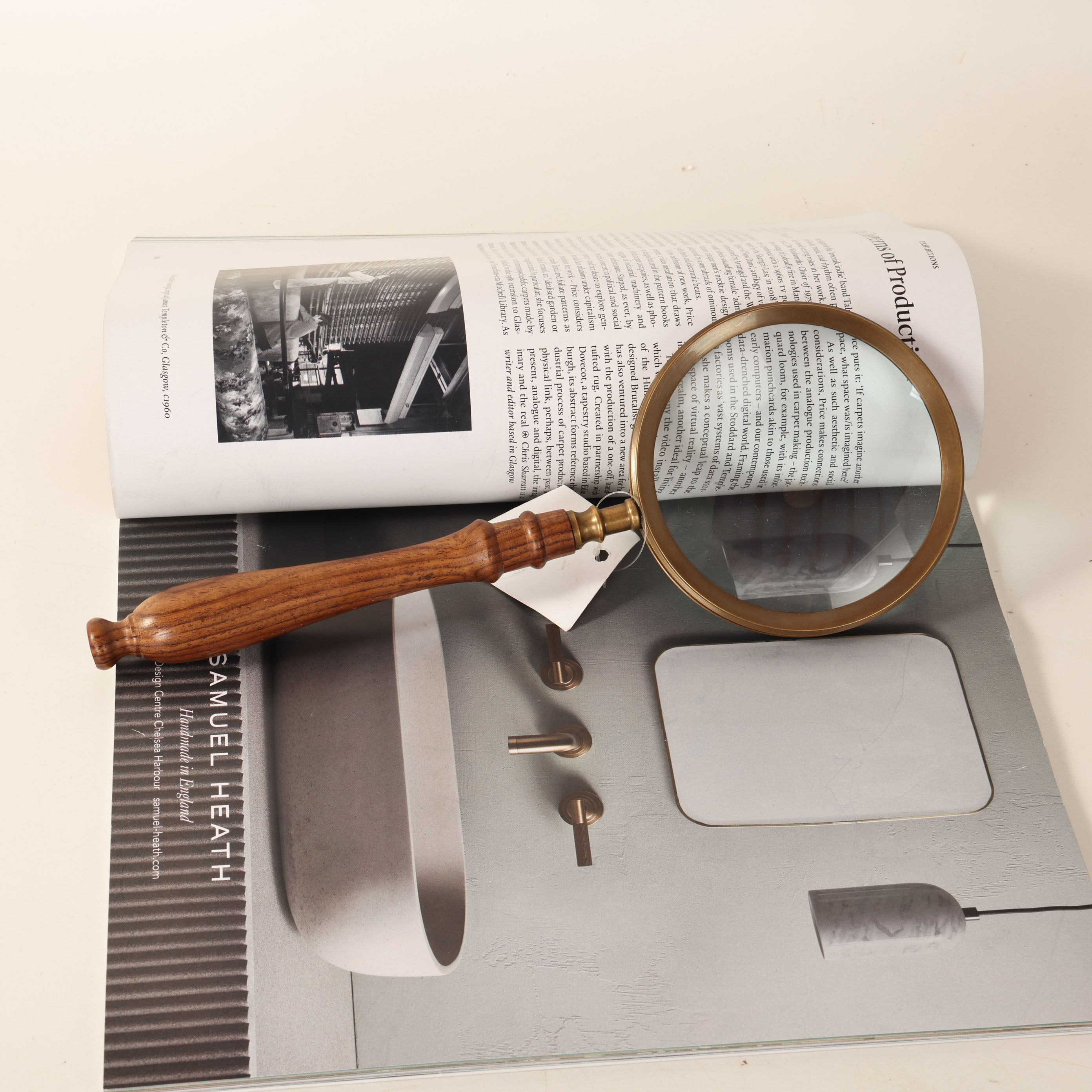 黄铜10倍放大镜芒果木把手复古家居用品样板房软装家饰道具摆件