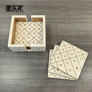 轻奢家用高颜值桌面摆件 印度进口牛骨镶嵌黄铜杯垫高级感正方形