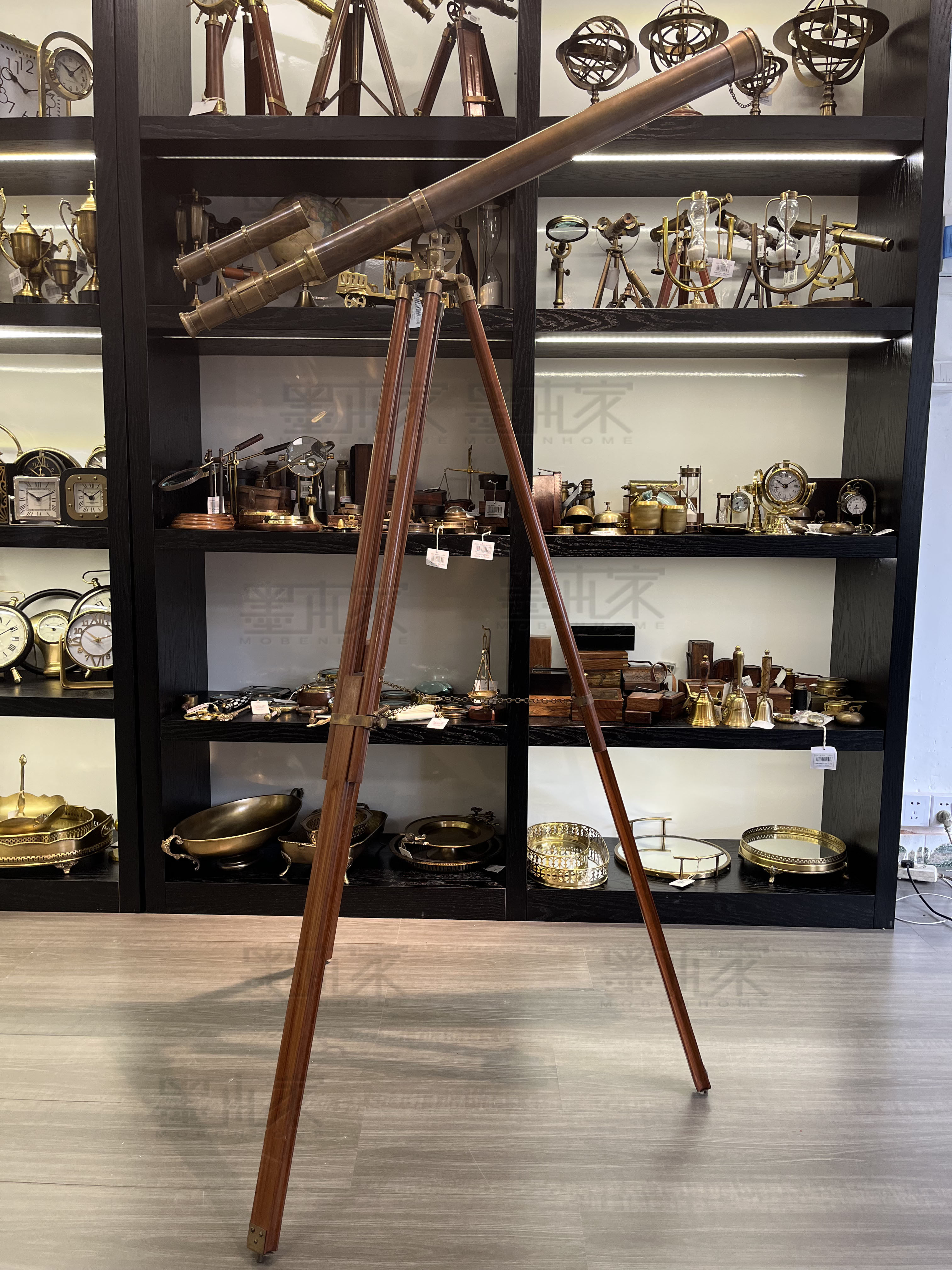 欧式进口大型落地黄铜复古望远镜别墅酒店高级会所工艺品装饰摆件