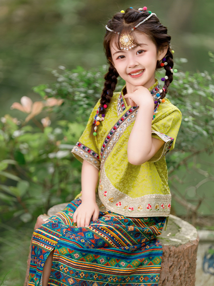 女童汉服夏季新款少数民族风服装傣族演出服儿童舞台装舞蹈服裙子