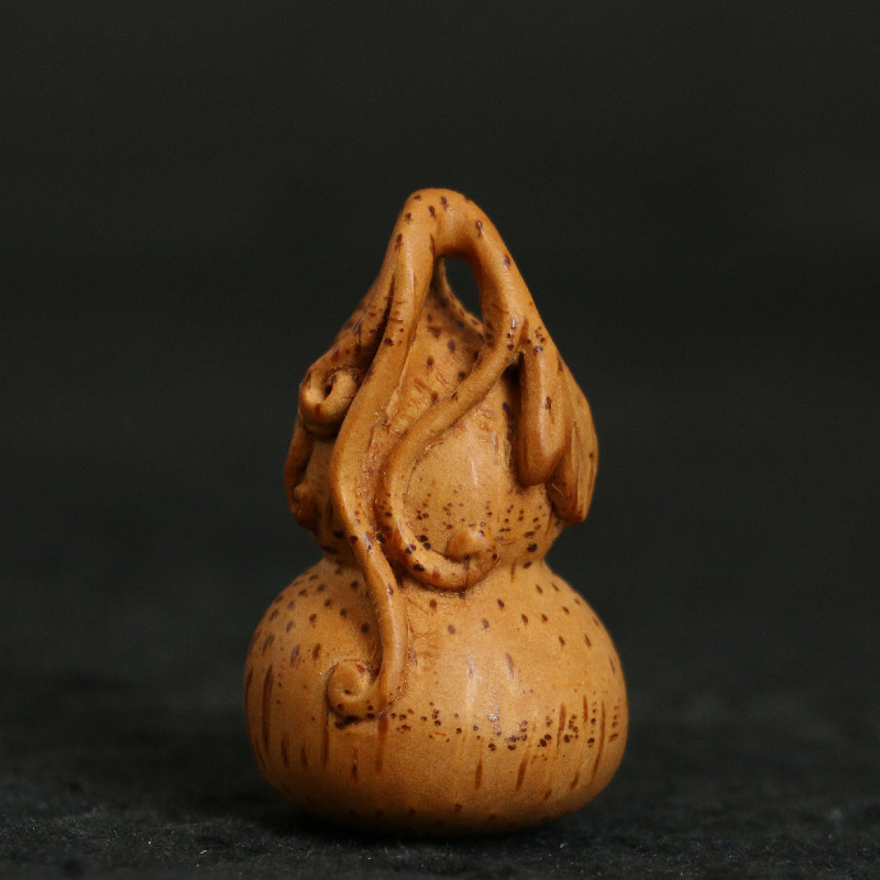 老玉竹制雕刻"福禄"葫芦竹雕工艺品手把件手机挂件配饰装饰竹器