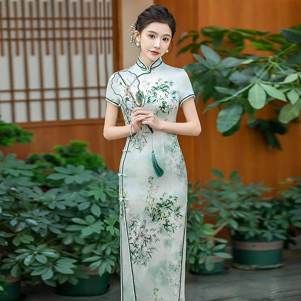 MOLIN春季真丝旗袍桑蚕丝连衣裙