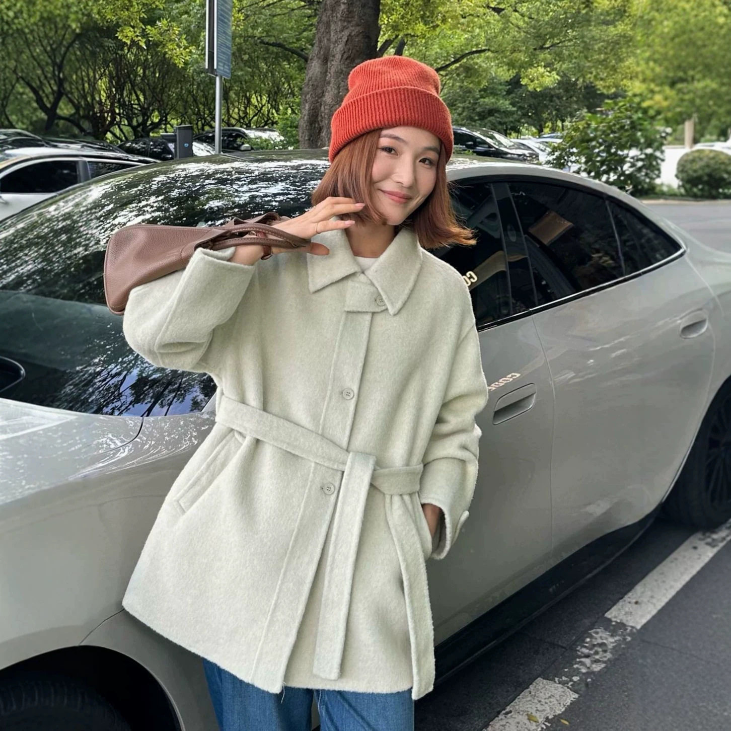 MOLIN欧美极简系带翻领单排扣双