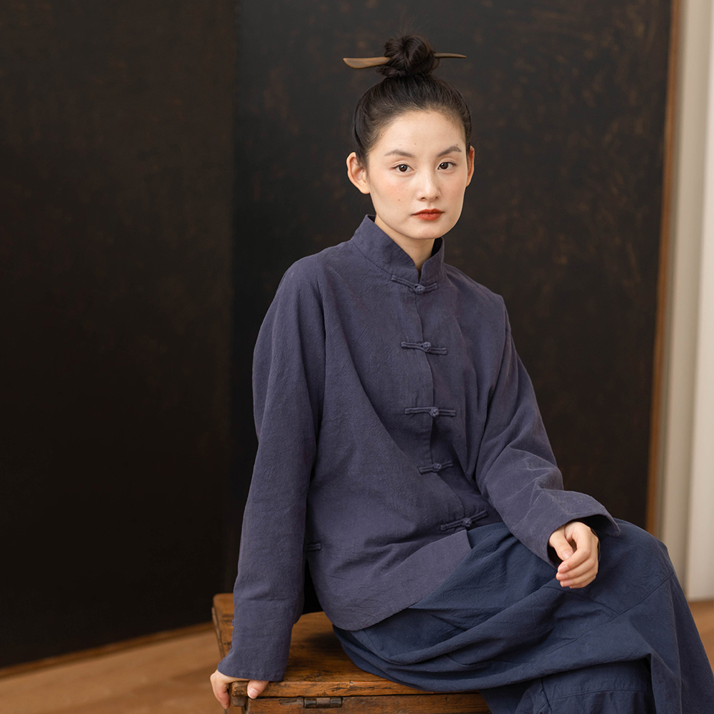 大拙长期主义穿搭东方美学新中式改良立领盘扣棉麻双层外套70210