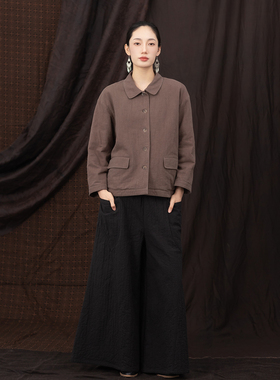 大拙冬季实穿主义颗粒感棉麻翻领宽松保暖御寒通勤棉服棉衣201005