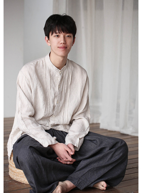 大拙设计师作品男女均可驾驭国潮立领亚麻通勤简约穿搭衬衫91022