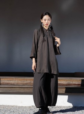 大拙自带光泽感铜氨丝立领斜襟盘扣宽松款复古风衬衫231030