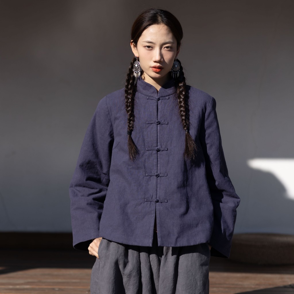 大拙颗粒感棉麻盘扣棉衣