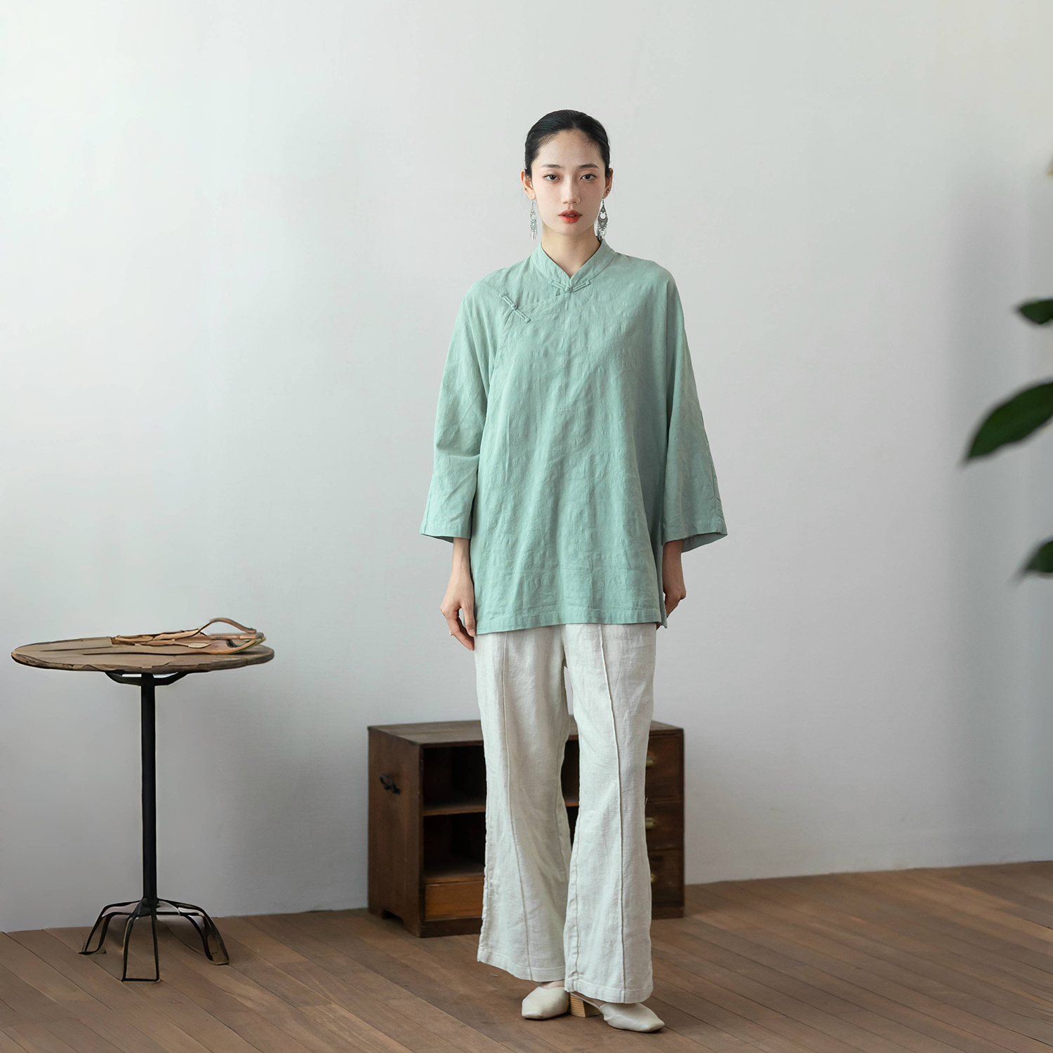 大拙植物系穿搭新中式改良立领斜襟盘扣衬衫221128