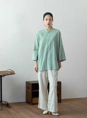 大拙植物系穿搭国风国潮复古风立领斜襟盘扣衬衫221128