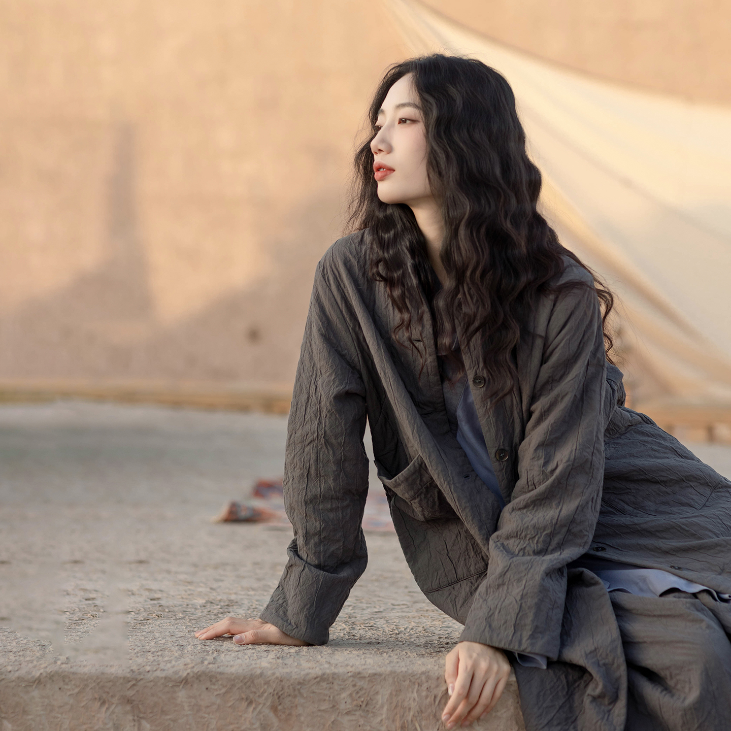 大拙基础款休闲亚麻棉双层外套