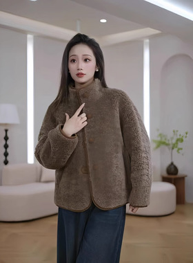 韩禹HANYU韩禹TF121海宁2025新款100%羊毛双面穿休闲外套宽松显瘦