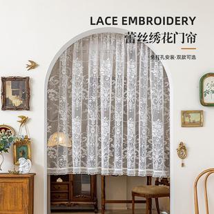 复古蕾丝门帘隔断帘拱形门透光半帘短帘穿杆厨房飘窗纱帘窗帘 法式