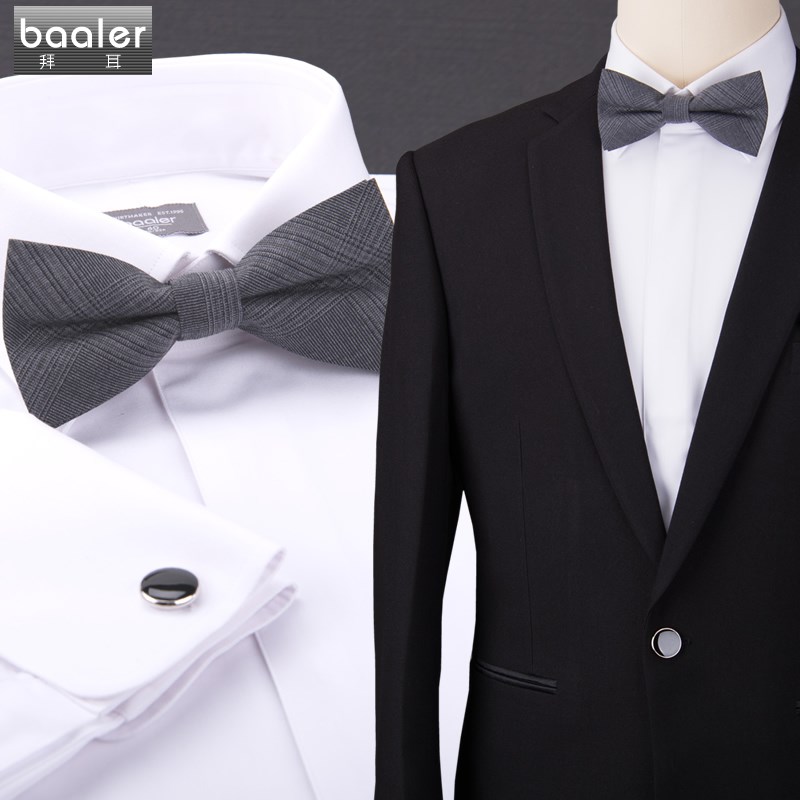 拜耳男士晚礼服衬衫英伦绅士法式合唱团主持人新郎白色修身免烫