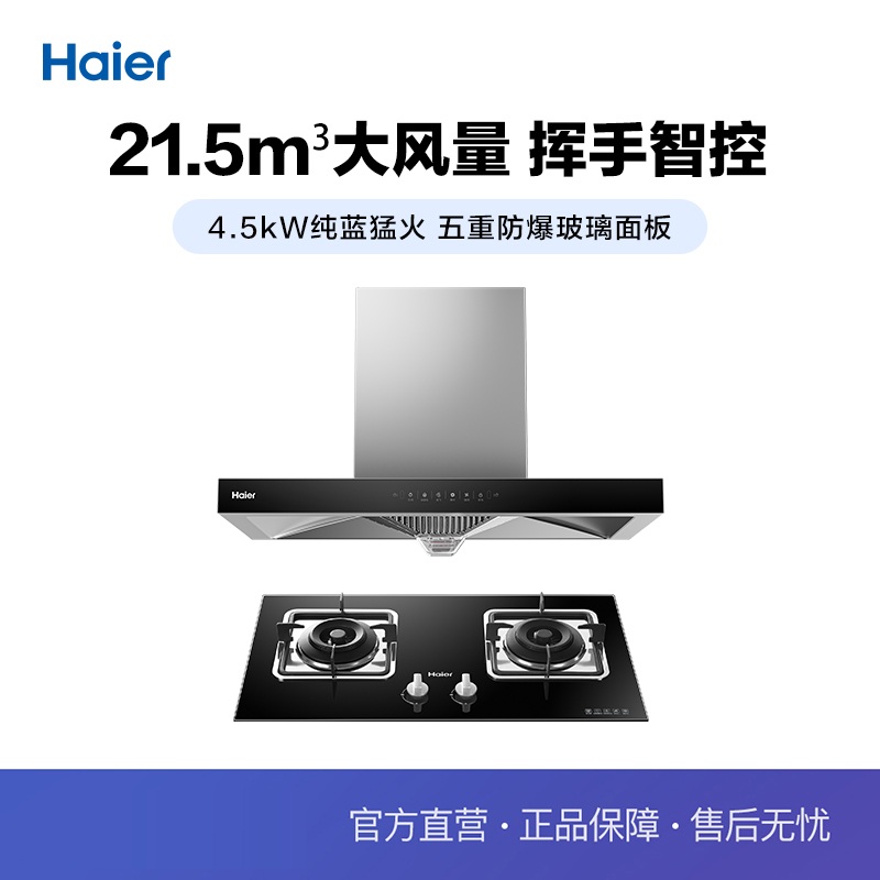 Haier/海尔 E900T23+QE5B0烟灶套装21.5大吸力油烟机4.5燃气灶