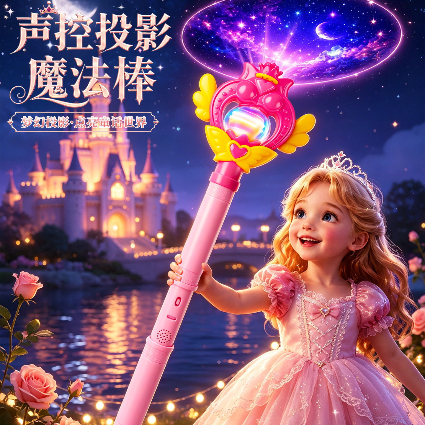 发光玩具魔法棒女孩声控投影音乐魔仙棒2-5岁公主礼物旋转仙女棒