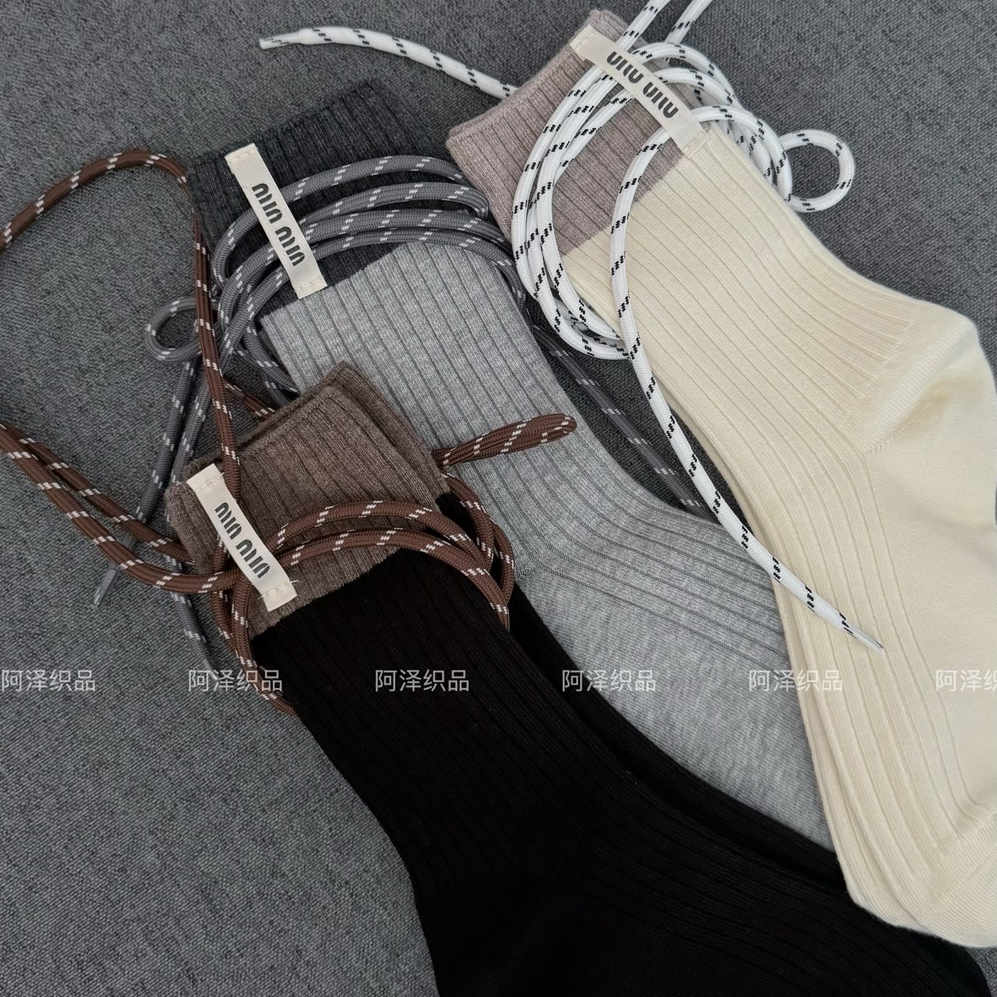 时尚弄潮儿的外穿单品~绑带抽绳个性中筒袜子女ins撞色简约棉袜秋