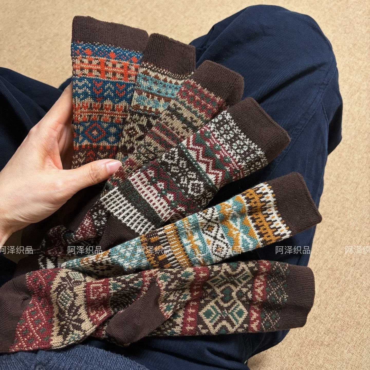 美式复古民族风~袜子女秋冬双针中筒棉袜ins潮流咖色系美拉德长袜,女士内衣/男士内衣/家居服,中筒袜,淘宝优惠券,粉丝福利购,淘宝优惠卷