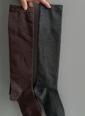 咖色百搭小腿堆堆袜 - 纯色春秋长袜子女ins潮简约黑色棉袜深灰色