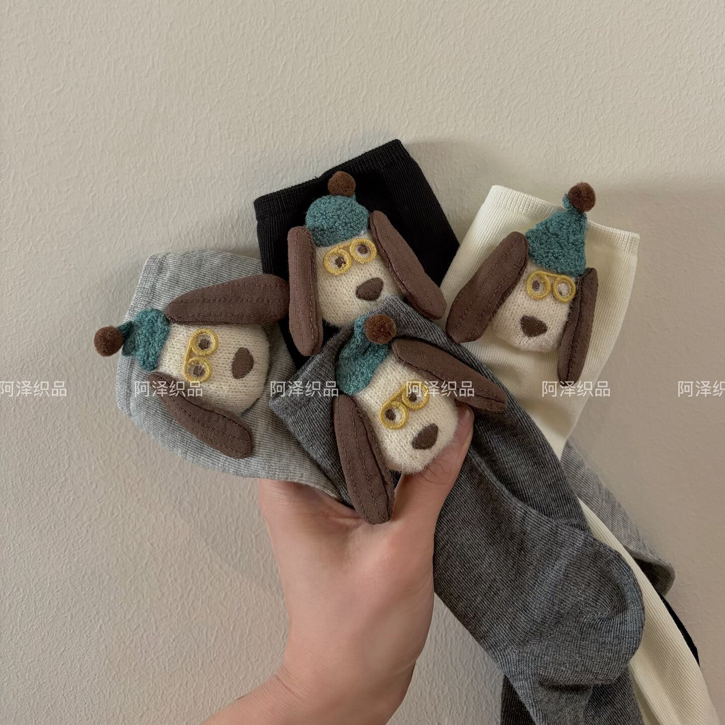 卷边穿露出小狗头~立体玩偶可爱减龄感中筒棉袜子ins潮卡通少女春