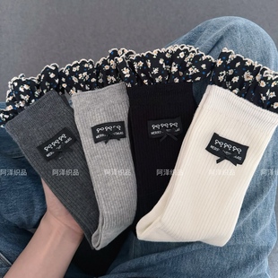 闺蜜追着要 碎花袜 甜美花边少女感袜子ins潮可爱中筒袜配小皮鞋