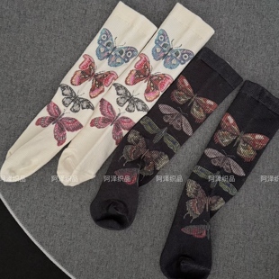 蝴蝶与自由 洋气春秋长袜 小众设计彩色中筒袜子女ins潮流个性 时尚