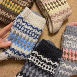 松弛感的费尔岛风~羊毛袜子女冬天加厚保暖中筒ins日系复古长袜子