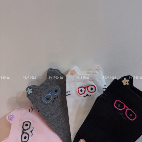 戴眼镜的猫咪搞怪春秋中筒棉袜女