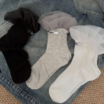 显瘦花苞边百搭洋气透气网眼袜子