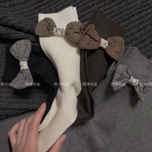 美美过冬~蝴蝶结少女感保暖中筒ins潮袜子甜美可爱外穿百搭长袜棉