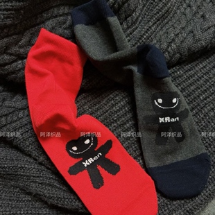 红色新年穿超应景~灰色百搭中筒ins潮袜简约本命年堆堆长袜子棉女