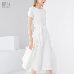 轻奢设计感小香风白色连衣裙女 温柔气质高腰修身 新款 晚白2024夏季