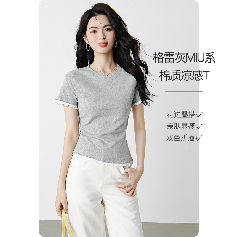 晚白亲肤棉料短袖T恤衫女图片