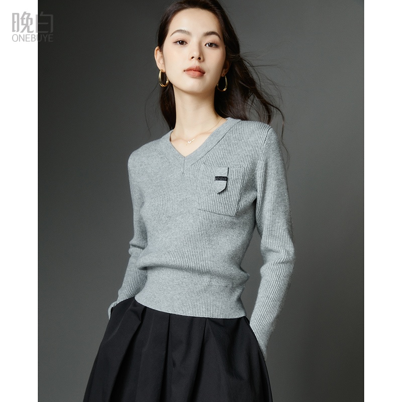 晚白【断码清仓拼手速】2025春气质洋气衫V领针织衫毛衣女