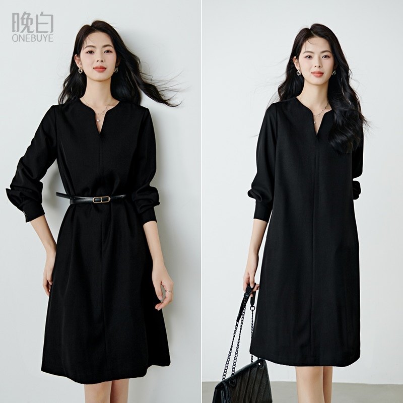 【高包容度大码系列】晚白2026年春新款圆领裙子系带长袖连衣裙