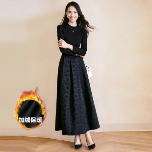 连衣裙 打底裙子高腰加绒保暖休闲长袖 晚白2025年秋冬新款 气质时尚