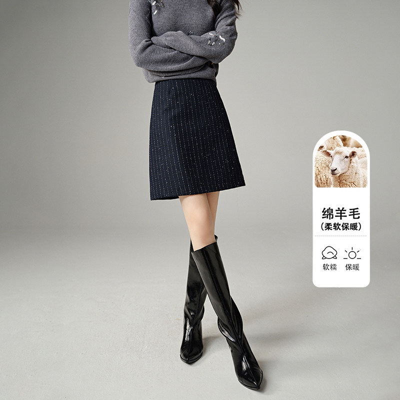 晚白2025年秋冬新款含羊毛百搭小个子裙子气质时尚高腰小A短裙